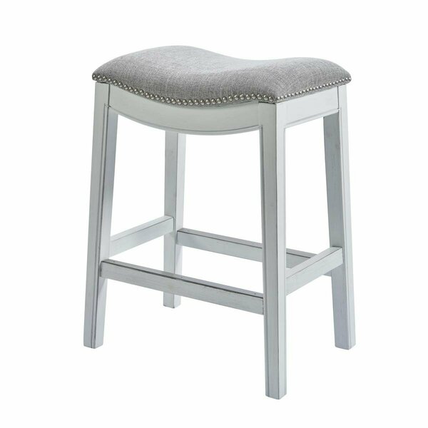 Homeroots Counter Height Saddle Style Counter Stool, Grey Fabric & Nail Head Trim White, 25.7 x 14.2 x 19.7 in. 380062